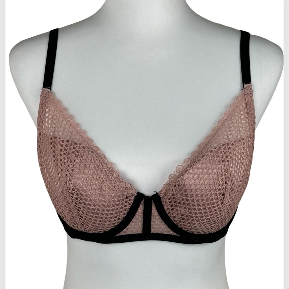 Victoria’s Secret Sexy Fishnet Mauve Black Bra 32DD - Picture 5 of 8